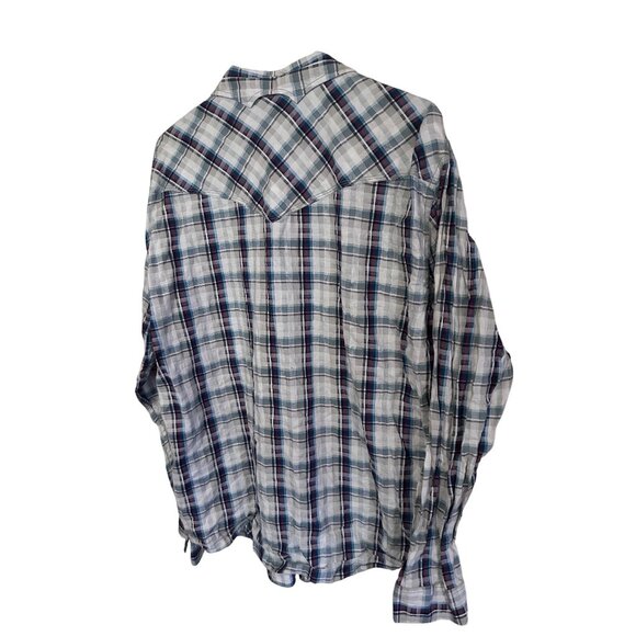 Moon Shine Spirit blue and red plaid snap front western shirt size L - Picture 6 of 7